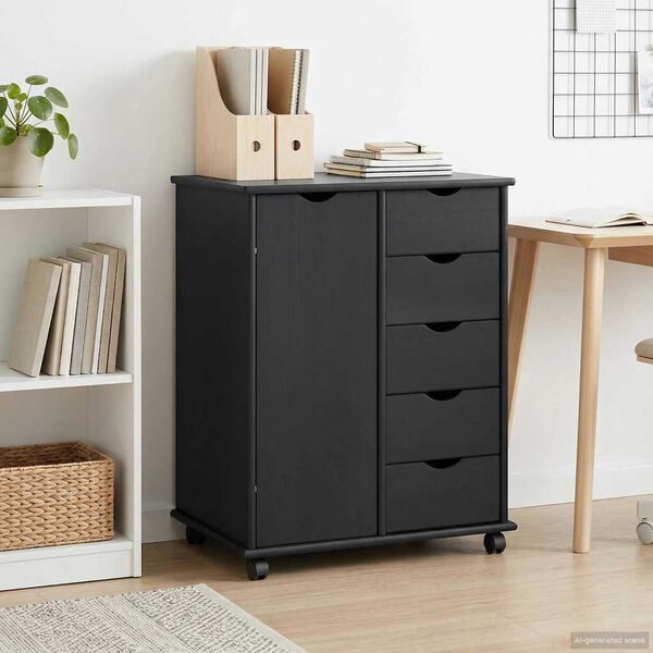 vidaXL G&ouml;rgős szekr&eacute;ny ker&eacute;kkel Sz&uuml;rke 63,5 x 39 x 79 cm T&ouml;m&ouml;r fenyőfa