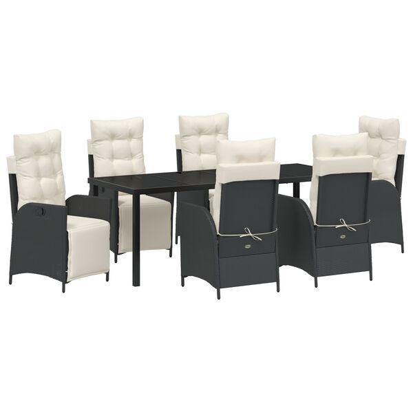 vidaXL Kert &eacute;tkező szett p&aacute;rn&aacute;val 7 pcs Fekete polirattan