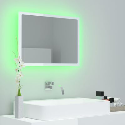 vidaXL magasfényű fehér akril LED-es fürdőszobatükör 60x8,5x37 cm