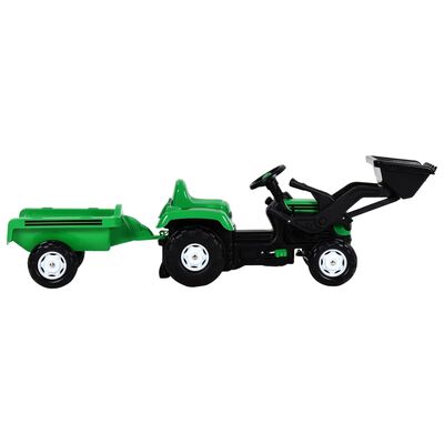vidaXL zöld és fekete pedálos gyerektraktor pótkocsival és rakodóval