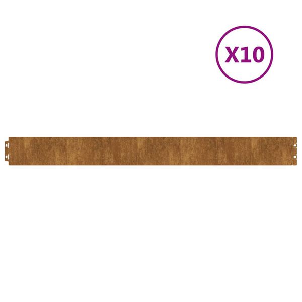 vidaXL 10 db rugalmas corten ac&eacute;l gyepszeg&eacute;ly 10 x 103 cm