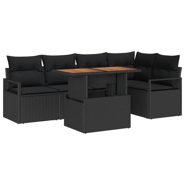 vidaXL Kerti Kanap&eacute; Szett t&aacute;rol&oacute;val 6 pcs Fekete Poli rattan
