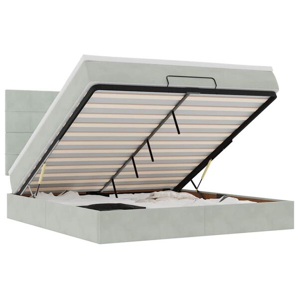 vidaXL Ottomán ágykeret matracokkal világosszürke 180x200cm bársony