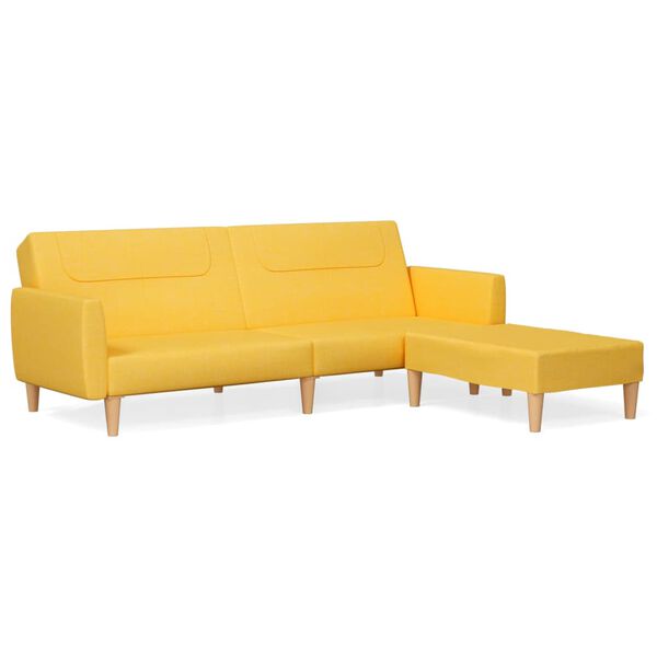 vidaXL k&eacute;tszem&eacute;lyes s&aacute;rga sz&ouml;vet kanap&eacute;&aacute;gy l&aacute;btart&oacute;val