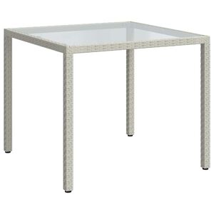 vidaXL feh&eacute;r polyrattan &eacute;s edzett &uuml;veg kerti asztal 90 x 90 x 75 cm