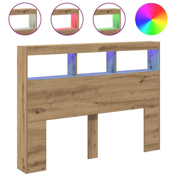 vidaXL kézműves tölgy áthidalószekrény LED-ekkel 140 x 17 x 102 cm