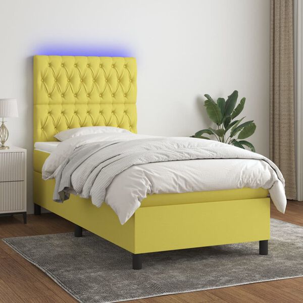 vidaXL z&ouml;ld sz&ouml;vet rug&oacute;s &eacute;s LED-es &aacute;gy matraccal 100x200 cm