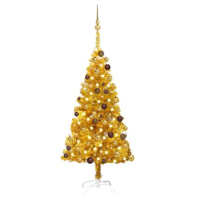 vidaXL aranyszínű PET megvilágított műkarácsonyfa gömb szettel 120 cm