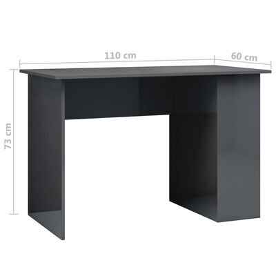 vidaXL magasfényű szürke forgácslap íróasztal 110 x 60 x 73 cm