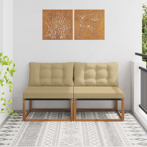 vidaXL 2 Darab K&uuml;lt&eacute;ri k&ouml;z&eacute;pső kanap&eacute; T&ouml;m&ouml;r Ak&aacute;cfa Term&eacute;szetes