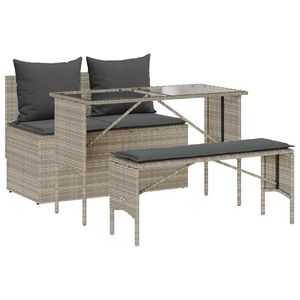 vidaXL 3r&eacute;szes vil&aacute;gossz&uuml;rke polyrattan kerti &eacute;tkezőgarnit&uacute;ra p&aacute;rn&aacute;val