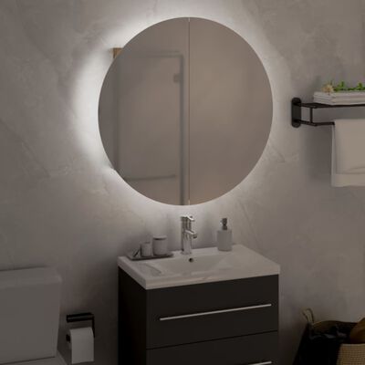 vidaXL tölgy fürdőszobai szekrény kerek tükörrel/LED-del 47x47x17,5 cm