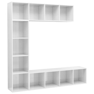 vidaXL 3-részes magasfényű fehér könyv-/TV-szekrényszett 180x30x180 cm