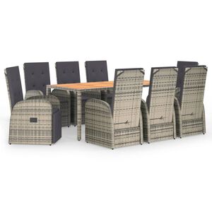 vidaXL 9 r&eacute;szes sz&uuml;rke polyrattan kerti &eacute;tkezőgarnit&uacute;ra p&aacute;rn&aacute;val
