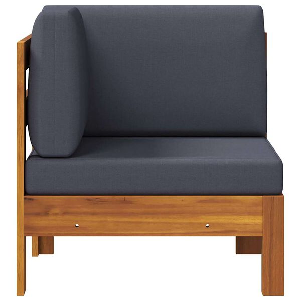 vidaXL tömör akácfa sarokkanapé sötétszürke párnákkal