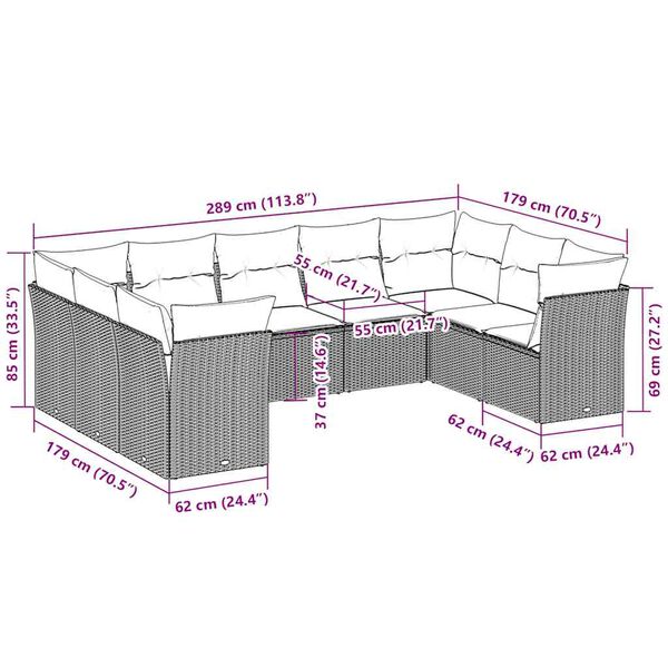 vidaXL 9 részes világosszürke polyrattan kerti ülőgarnitúra párnával