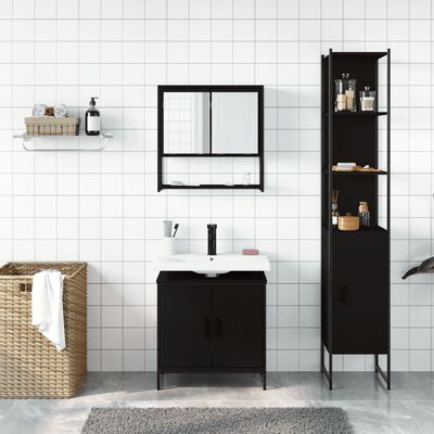 vidaXL 3 részes fekete szerelt fa fürdőszobai bútorszett