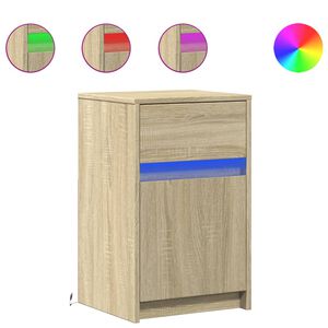 vidaXL sonoma t&ouml;lgy sz&iacute;nű szerelt fa &eacute;jjeliszekr&eacute;ny LED-f&eacute;nyekkel