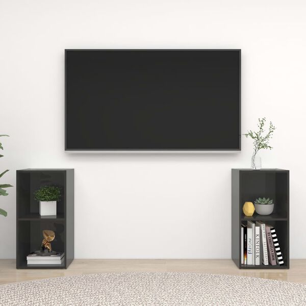 vidaXL 2 db magasfényű szürke szerelt fa TV-szekrény 72 x 35 x 36,5 cm