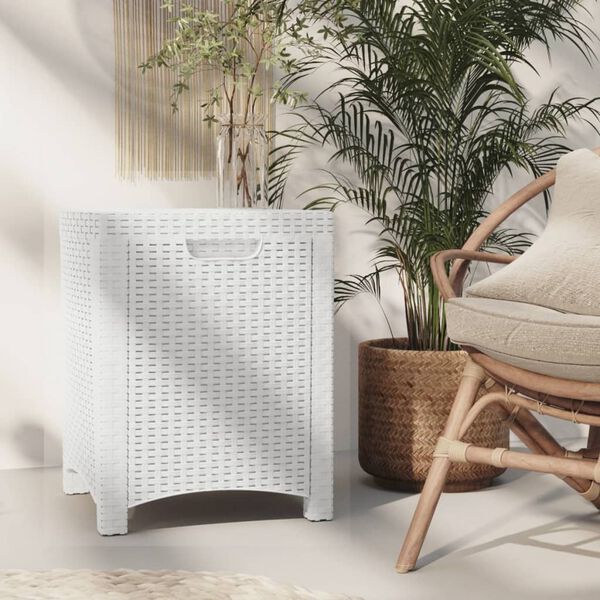 vidaXL feh&eacute;r PP rattan kerti t&aacute;rol&oacute;l&aacute;da 39 x 39 x 46 cm