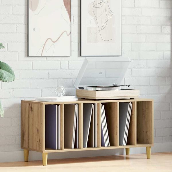 vidaXL k&eacute;zműves t&ouml;lgy sz&iacute;nű szerelt fa hanglemezszekr&eacute;ny 100x38x48 cm