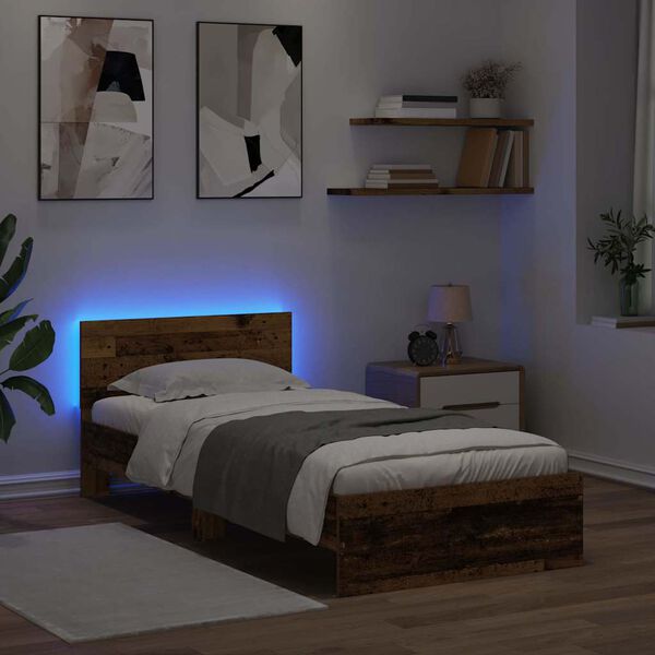 vidaXL &Aacute;gykeret LED -es l&aacute;mp&aacute;kkal &Ouml;reg fa 90 x 190 cm Faanyag