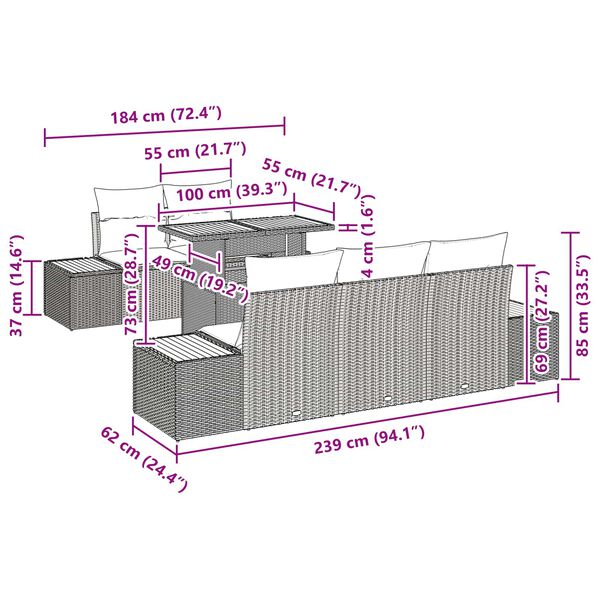 vidaXL Kerti Kanap&eacute; Szett t&aacute;rol&oacute;val 6 pcs Fekete Poli rattan