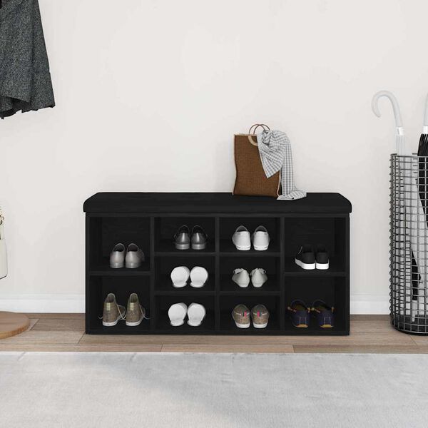 vidaXL Cipőpad polcokkal Fekete t&ouml;lgy 102 x 32 x 50 cm Faanyag