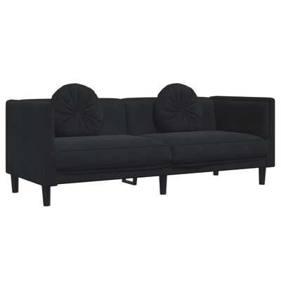 vidaXL fekete bársony 3 személyes kanapé párnákkal