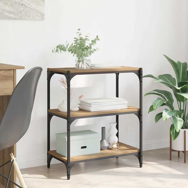 vidaXL K&ouml;nyvespolc k&eacute;zműves t&ouml;lgy 60 x 33 x 70,5 cm Műszaki fa &eacute;s vas