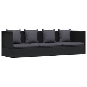 vidaXL fekete polyrattan kerti &aacute;gy &uuml;lő- &eacute;s h&aacute;tp&aacute;rn&aacute;val