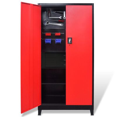 vidaXL piros-fekete acél szerszámszekrény szerszámosládával 90x40x180
