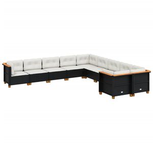 vidaXL 10 r&eacute;szes fekete polyrattan kerti &uuml;lőgarnit&uacute;ra p&aacute;rn&aacute;kkal