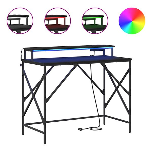 vidaXL Asztal polcokkal Fekete tölgy 100 x 50 x 86,5 cm Faanyag