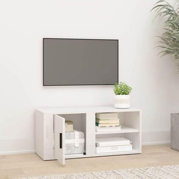 vidaXL fehér magasfényű szerelt fa TV-szekrény 80x31,5x36 cm