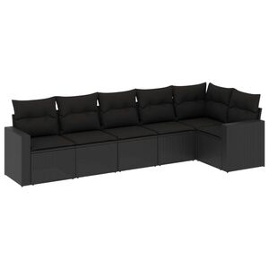 vidaXL 6 r&eacute;szes fekete polyrattan kerti &uuml;lőgarnit&uacute;ra p&aacute;rn&aacute;kkal