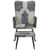 vidaXL szürke valódi bőr és vászon hintaszék lábtartóval