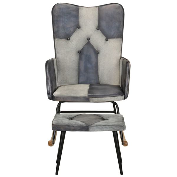 vidaXL szürke valódi bőr és vászon hintaszék lábtartóval