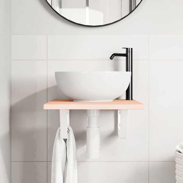 vidaXL acél és tömör tölgyfa falra szerelhető mosdópolc