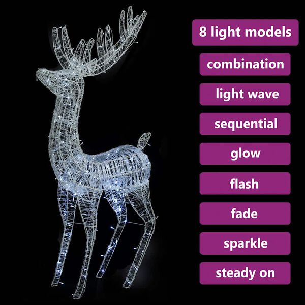 vidaXL hideg fehér XXL akril karácsonyi rénszarvas 250 LED-del 180 cm