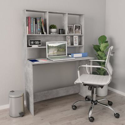vidaXL betonszürke forgácslap íróasztal polcokkal 110 x 45 x 157 cm
