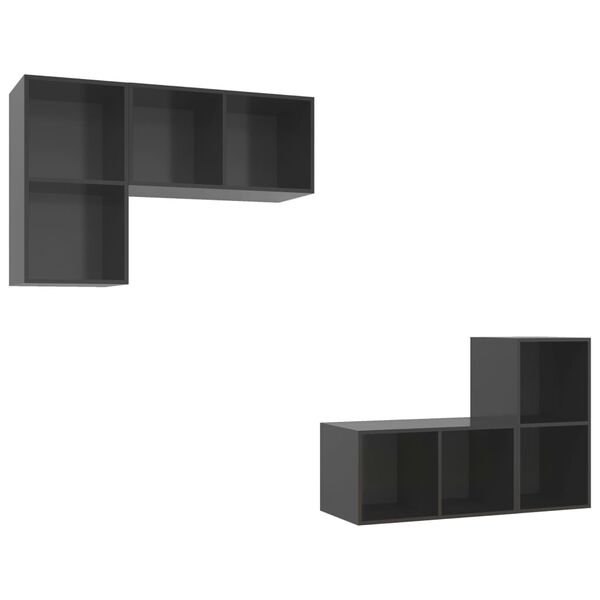 vidaXL 4 db magasfényű szürke szerelt fa fali TV-szekrény