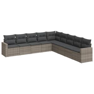 vidaXL 9 r&eacute;szes sz&uuml;rke polyrattan kerti &uuml;lőgarnit&uacute;ra p&aacute;rn&aacute;kkal