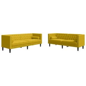 vidaXL 2 r&eacute;szes s&aacute;rga b&aacute;rsony Chesterfield kanap&eacute;szett hengerp&aacute;rn&aacute;kkal