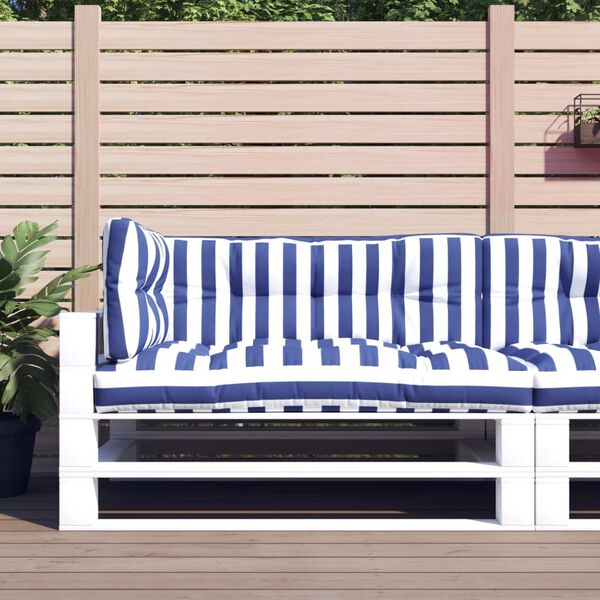 vidaXL 3 db kék és fehér csíkos szövet raklappárna