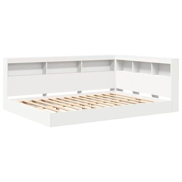 vidaXL K&ouml;nyvespolcos &Aacute;gy fejt&aacute;ml&aacute;val Feh&eacute;r 160 x 200 cm Faanyag