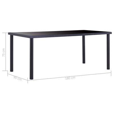 vidaXL fekete edzett üveg étkezőasztal 180 x 90 x 75 cm