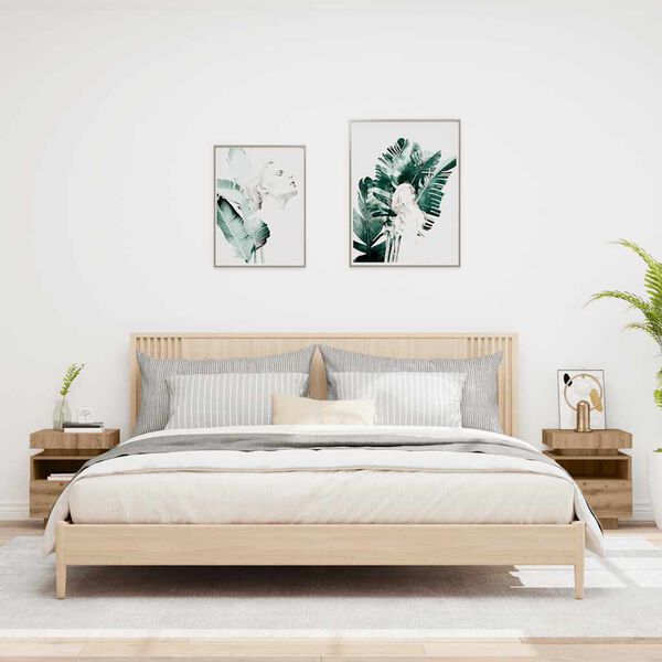 vidaXL 2 db k&eacute;zműves t&ouml;lgy &eacute;jjeliszekr&eacute;ny LED-f&eacute;nyekkel 40x39x48,5 cm