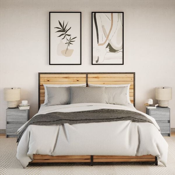 vidaXL 2 db sz&uuml;rke sonoma sz&iacute;nű szerelt fa &eacute;jjeliszekr&eacute;ny LED-ekkel