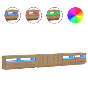 vidaXL k&eacute;zműves t&ouml;lgy szerelt fa TV-szekr&eacute;ny LED-ekkel 300x35x40 cm